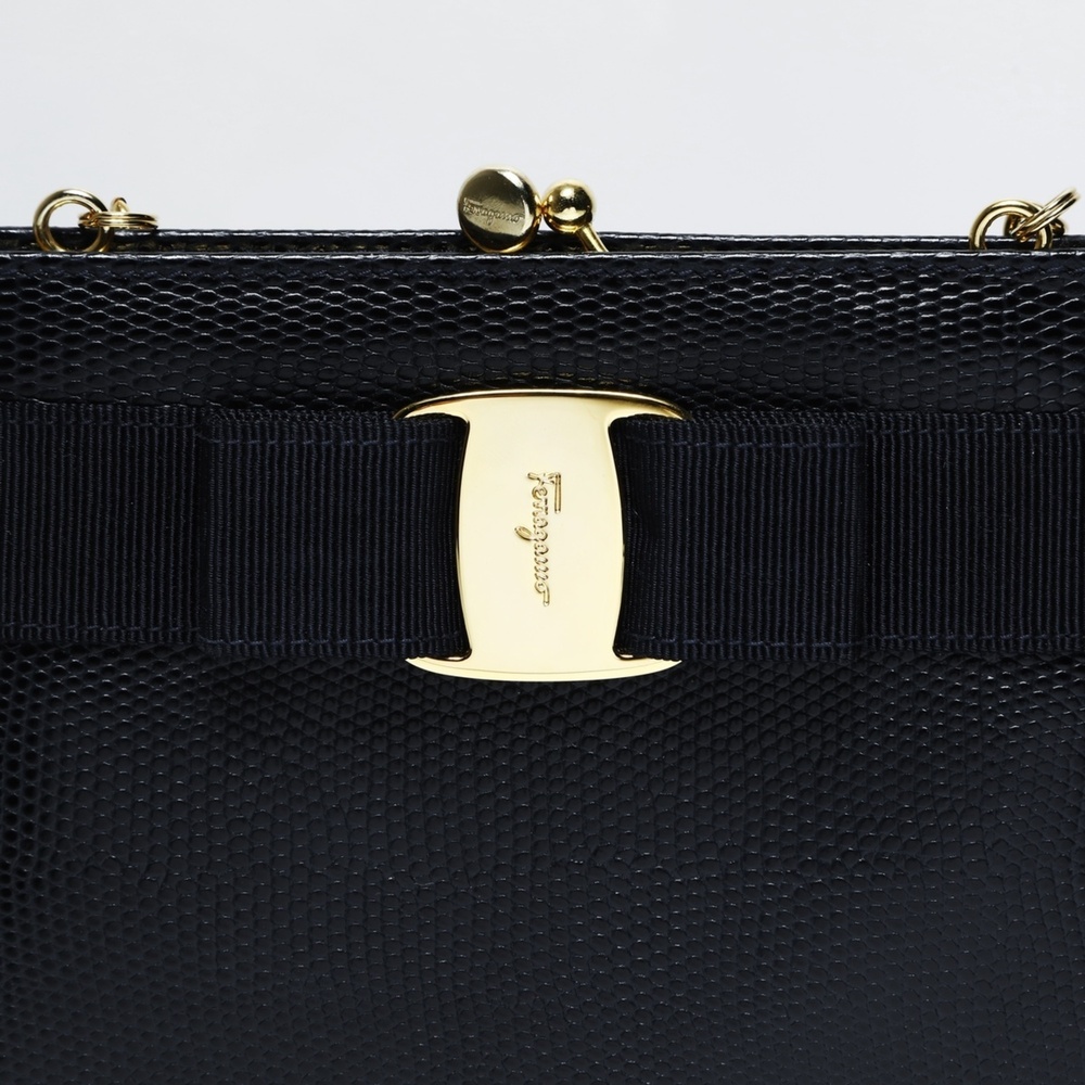 Salvatore Ferragamo Vara Mini Chain Shoulder Bag in Navy - Picture 12 of 13